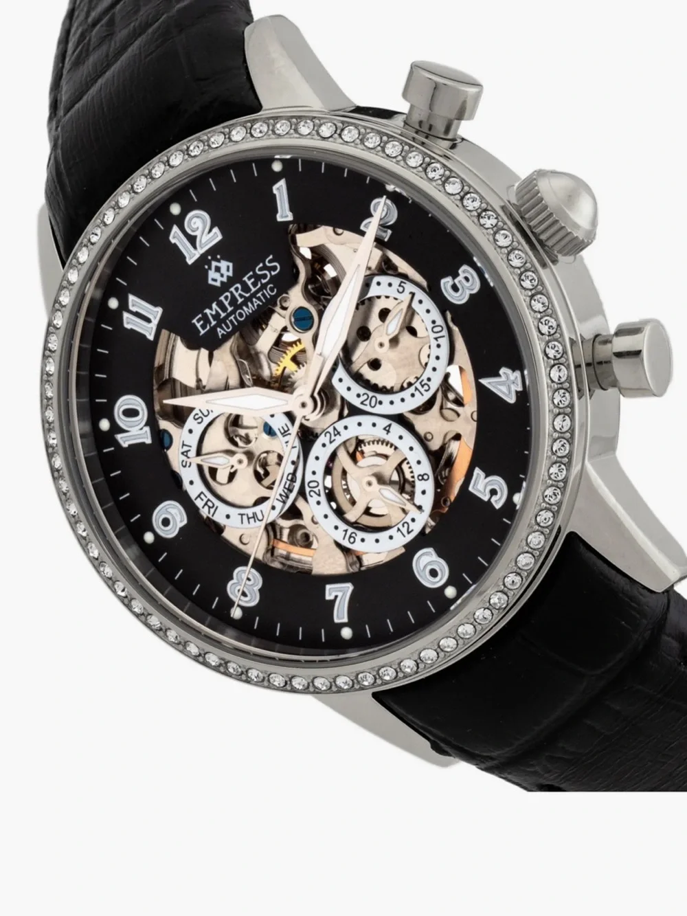 NEW! Empress Beatrice Automatic Skeleton Dial Leather-Band Watch with Day & Date